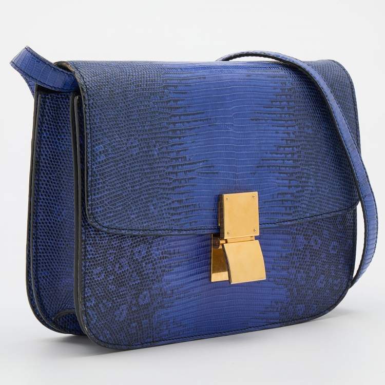 Pre Owned Celine Blue Lizard Medium Classic Box Shoulder Bag