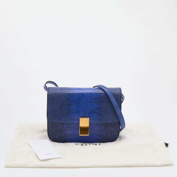 Pre Owned Celine Blue Lizard Medium Classic Box Shoulder Bag