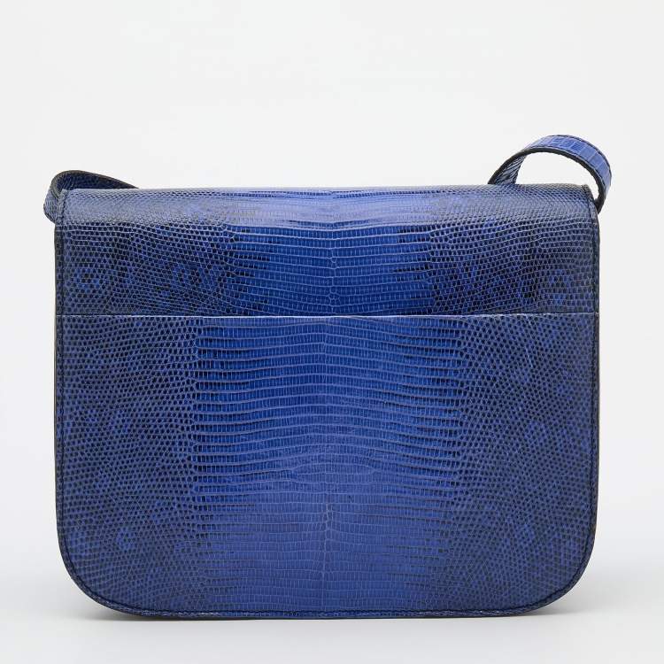 Pre Owned Celine Blue Lizard Medium Classic Box Shoulder Bag