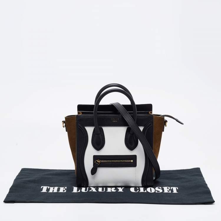 Pre Owned Celine Tri Color Leather and Suede Nano Luggage Tote