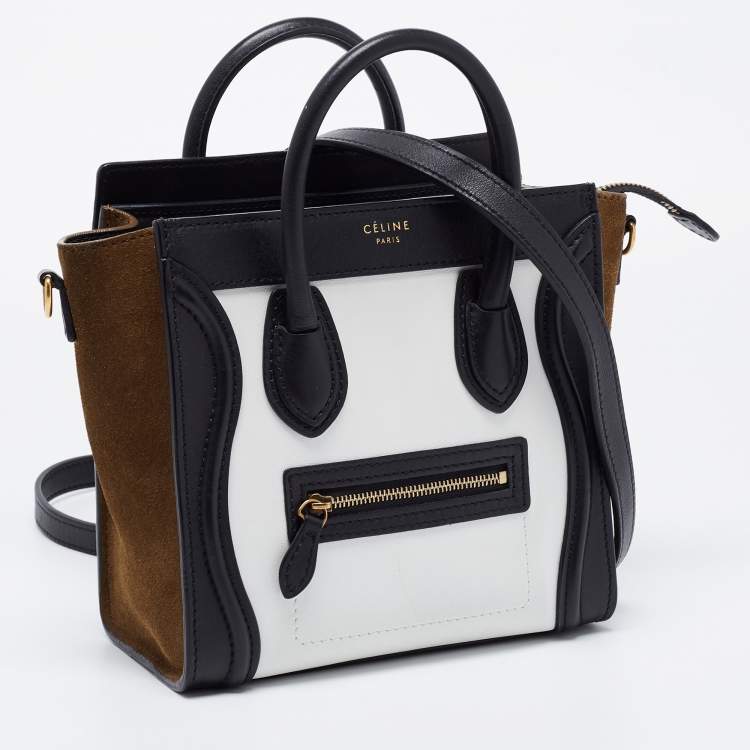Pre Owned Celine Tri Color Leather and Suede Nano Luggage Tote