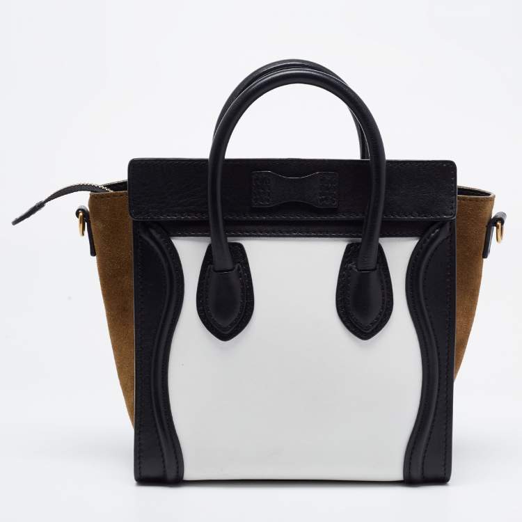 Pre Owned Celine Tri Color Leather and Suede Nano Luggage Tote