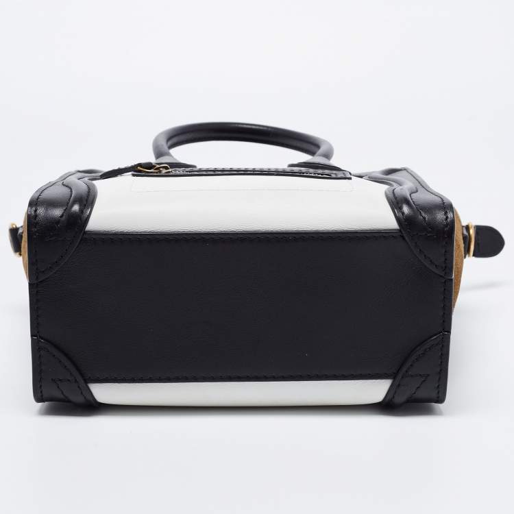 Pre Owned Celine Tri Color Leather and Suede Nano Luggage Tote