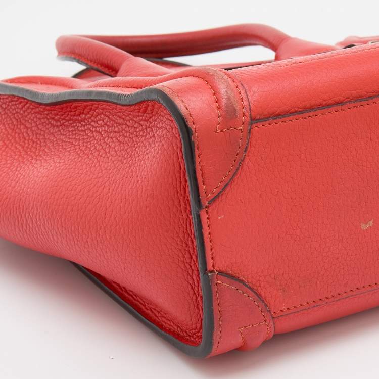 Pre Owned Celine Orange Leather Nano Luggage Tote