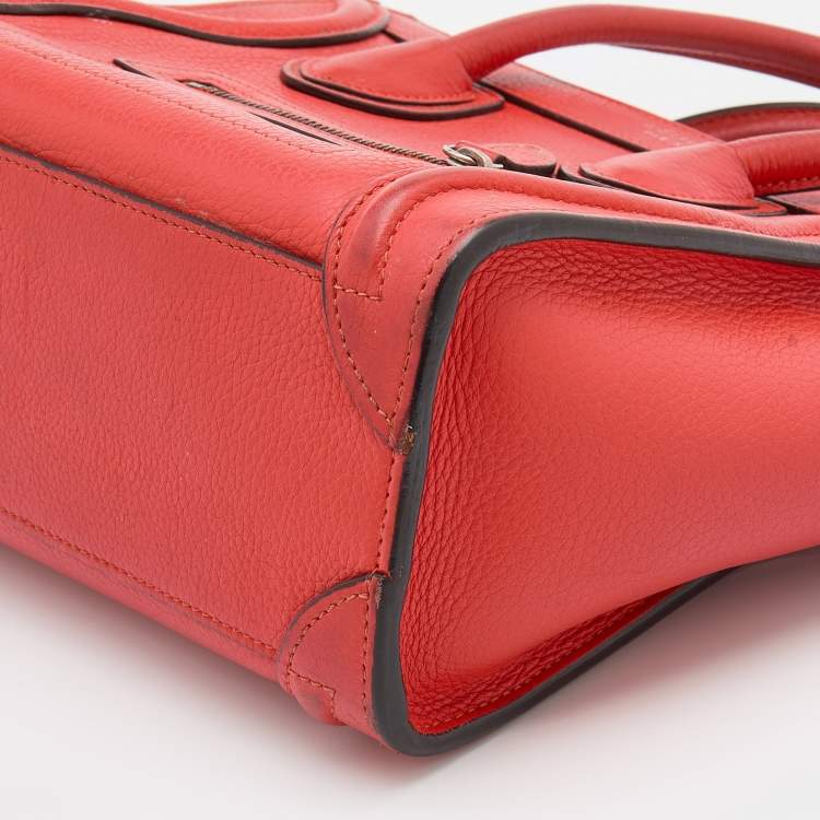 Pre Owned Celine Orange Leather Nano Luggage Tote