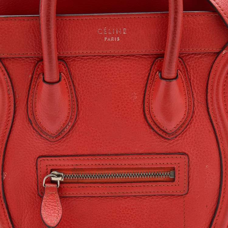 Pre Owned Celine Orange Leather Nano Luggage Tote