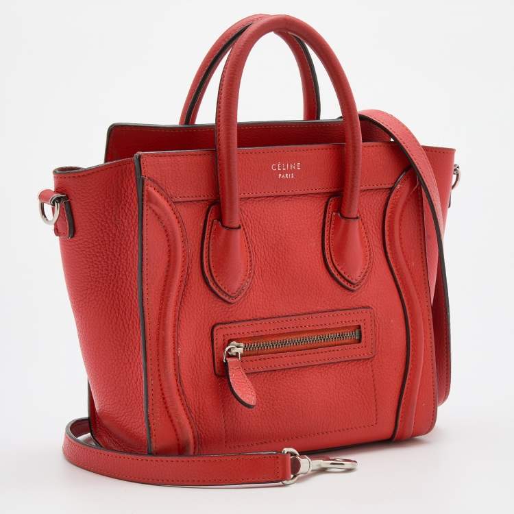 Pre Owned Celine Orange Leather Nano Luggage Tote