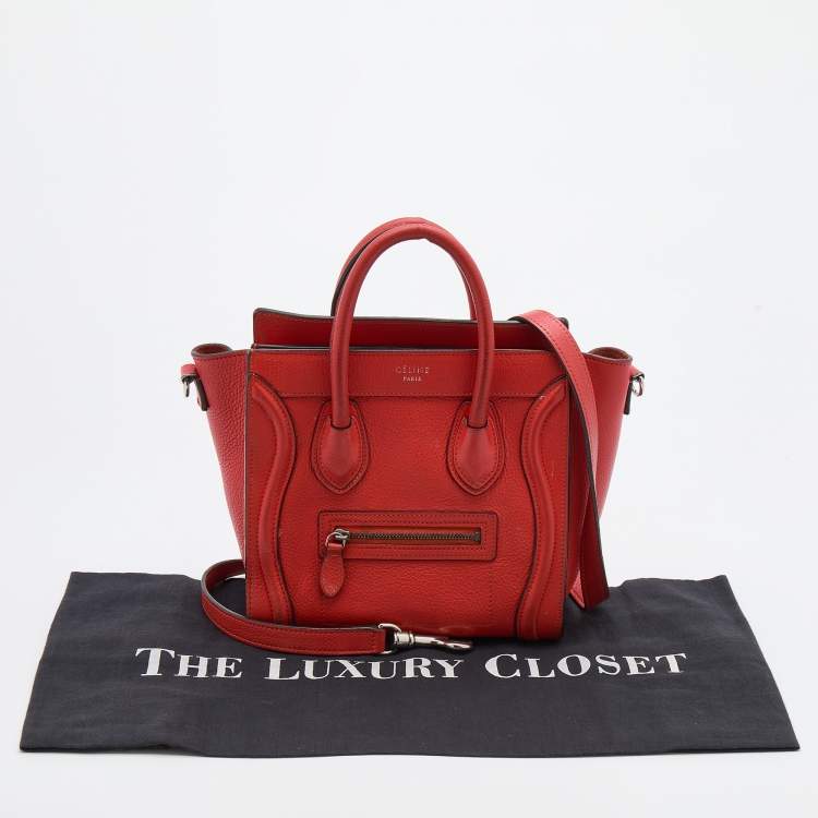 Pre Owned Celine Orange Leather Nano Luggage Tote