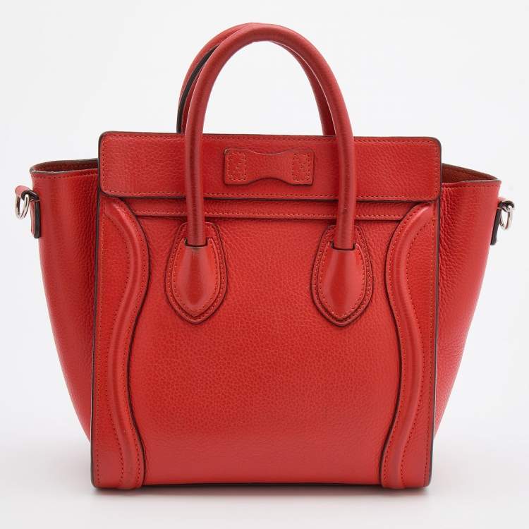 Pre Owned Celine Orange Leather Nano Luggage Tote