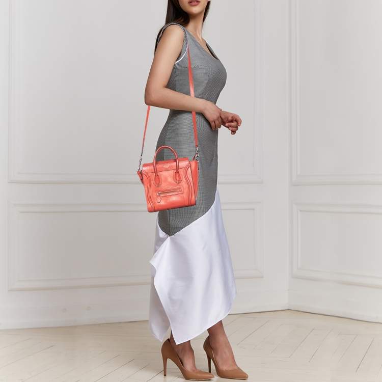 Pre Owned Celine Orange Leather Nano Luggage Tote