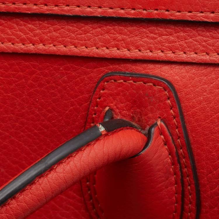 Pre Owned Celine Orange Leather Nano Luggage Tote