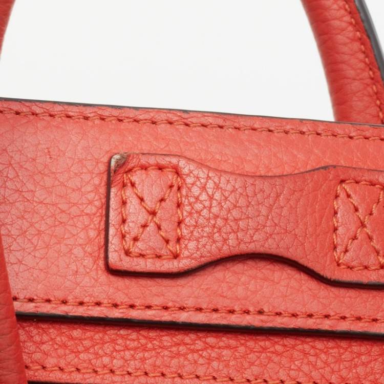 Pre Owned Celine Orange Leather Nano Luggage Tote