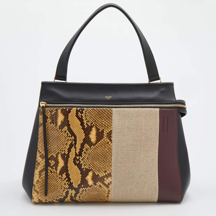 Pre Owned Celine Multicolor Leather and Python Large Edge Top Handle Bag