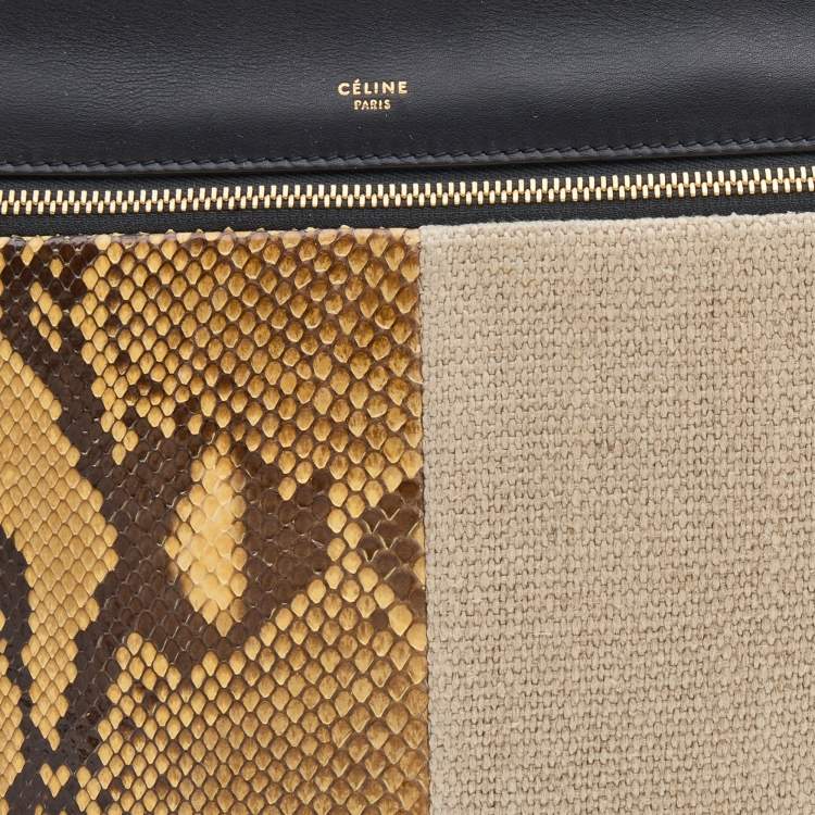 Pre Owned Celine Multicolor Leather and Python Large Edge Top Handle Bag