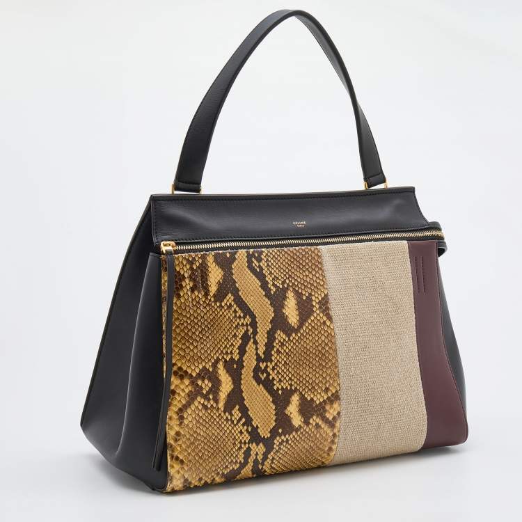 Pre Owned Celine Multicolor Leather and Python Large Edge Top Handle Bag