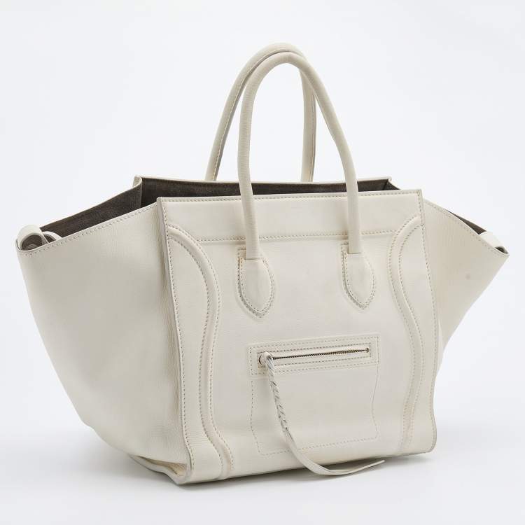 Pre Owned Celine White Leather Medium Phantom Luggage Tote