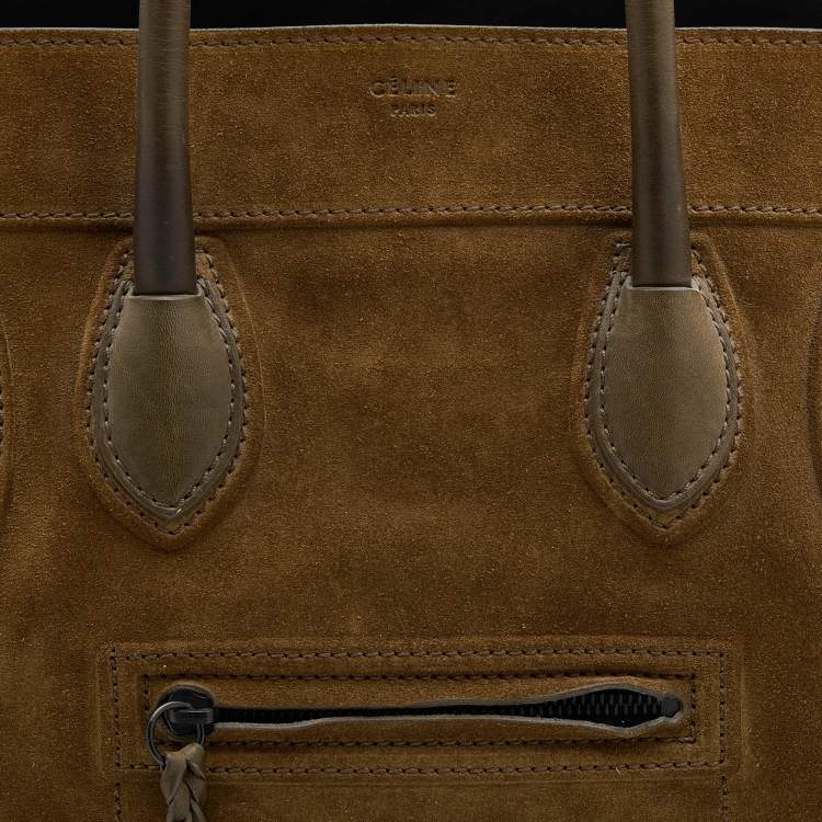 Pre Owned Celine Olive Green Suede and Leather Medium Phantom Luggage Tote