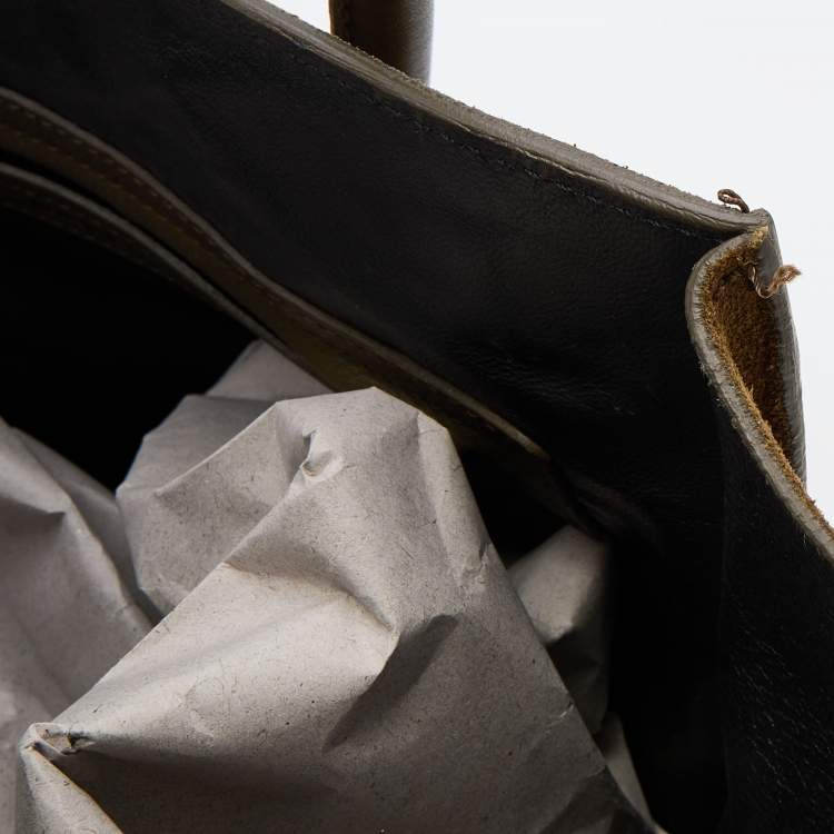 Pre Owned Celine Olive Green Suede and Leather Medium Phantom Luggage Tote