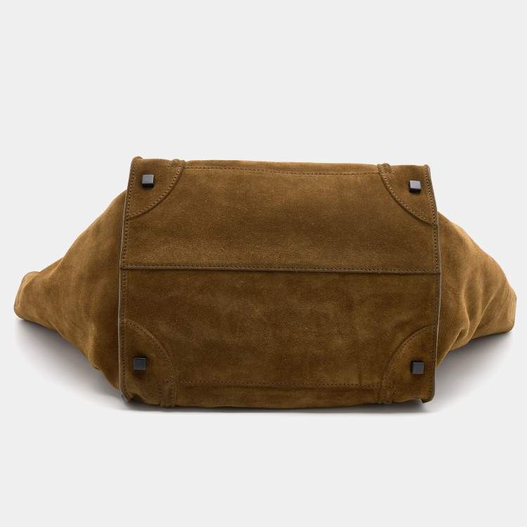 Pre Owned Celine Olive Green Suede and Leather Medium Phantom Luggage Tote