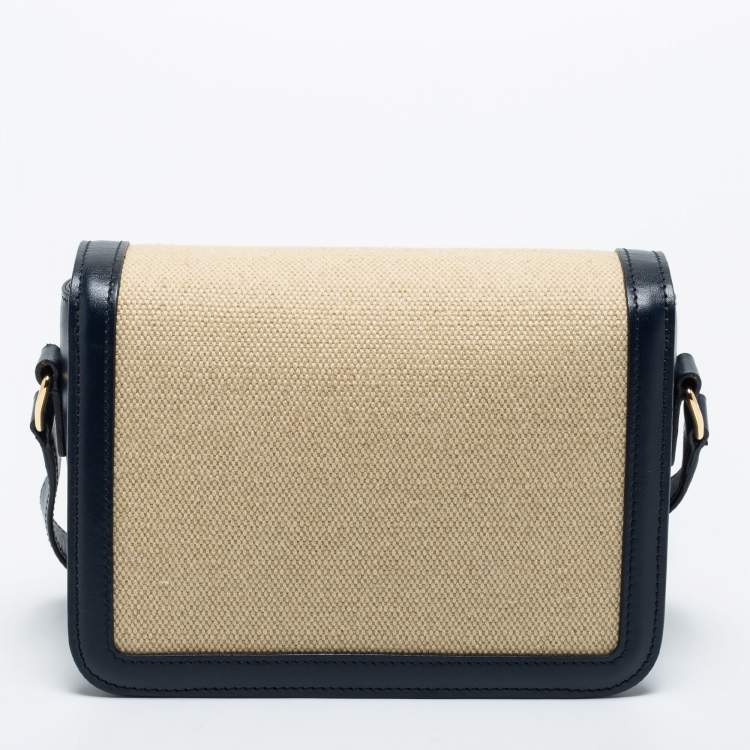 Pre Owned Celine Beige Canvas and Leather Teen Triomphe Shoulder Bag