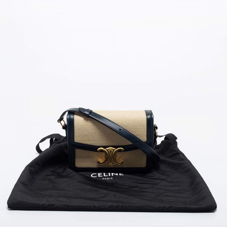 Pre Owned Celine Beige Canvas and Leather Teen Triomphe Shoulder Bag