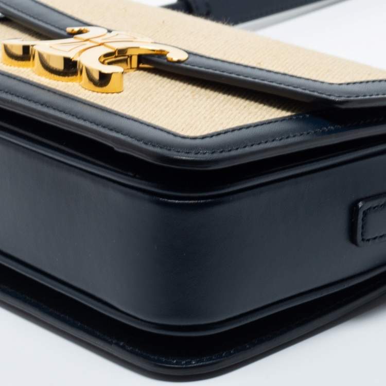 Pre Owned Celine Beige Canvas and Leather Teen Triomphe Shoulder Bag