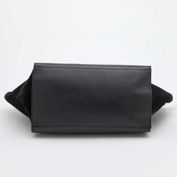 Pre Owned Celine Black/White Leather and Suede Large Trapeze Bag