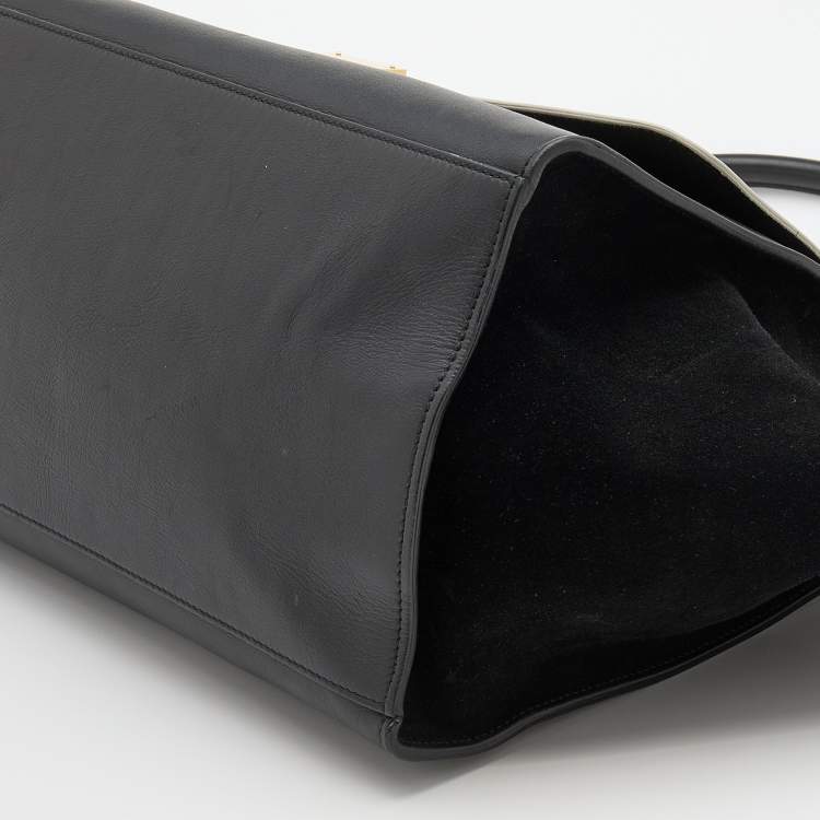 Pre Owned Celine Black/White Leather and Suede Large Trapeze Bag