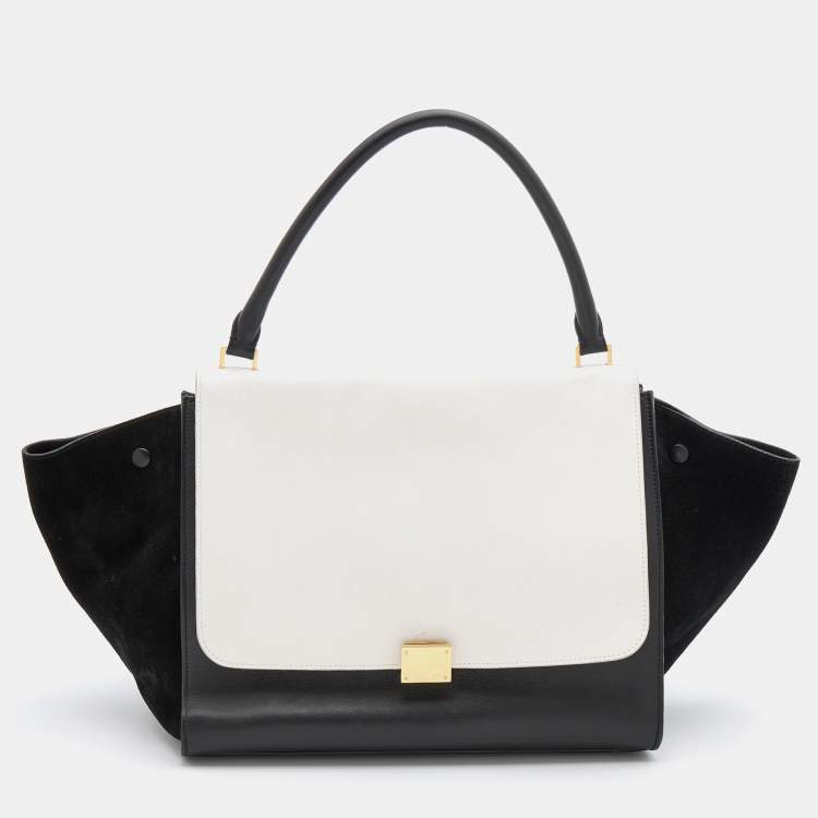 Pre Owned Celine Black/White Leather and Suede Large Trapeze Bag