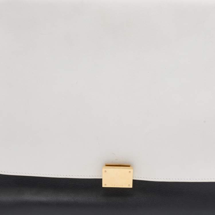 Pre Owned Celine Black/White Leather and Suede Large Trapeze Bag