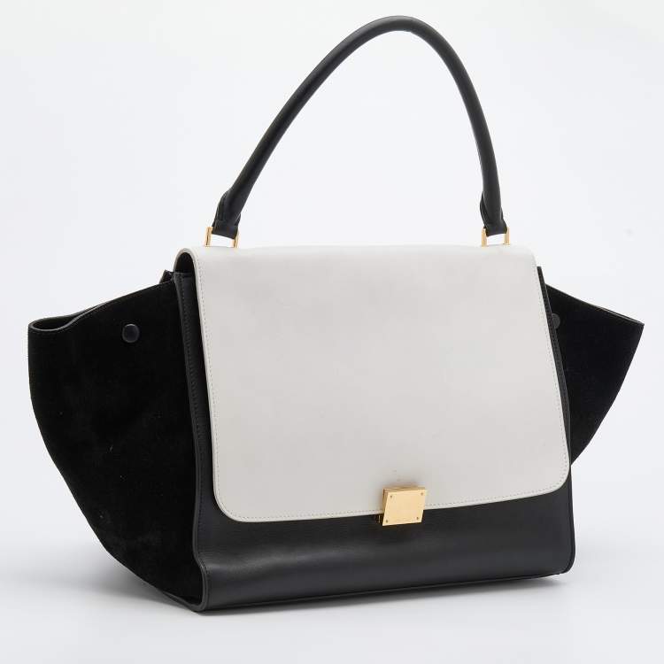 Pre Owned Celine Black/White Leather and Suede Large Trapeze Bag