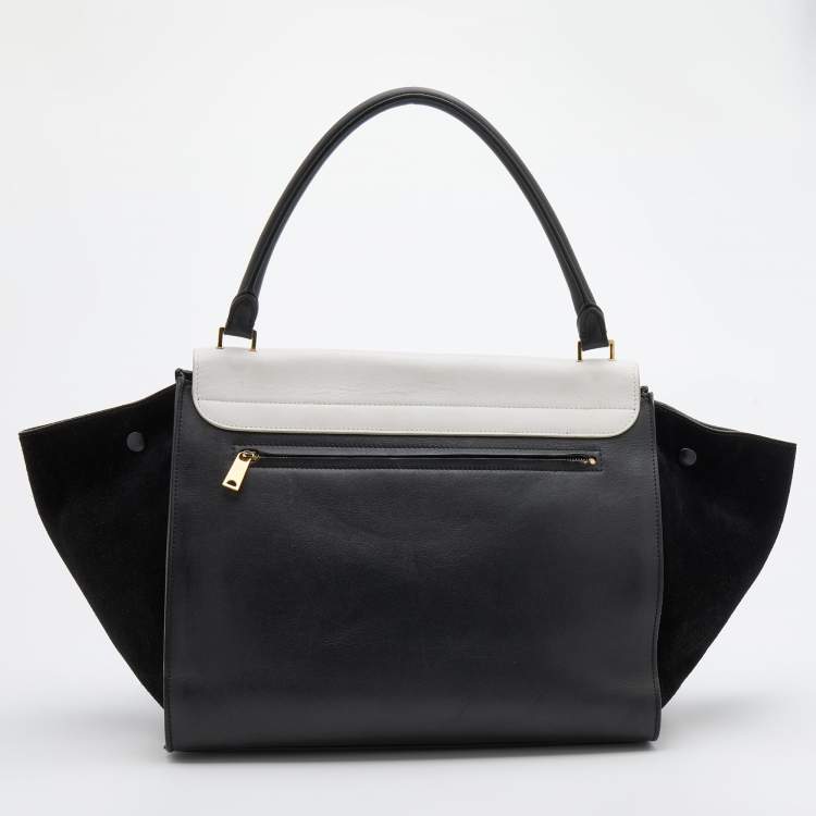 Pre Owned Celine Black/White Leather and Suede Large Trapeze Bag