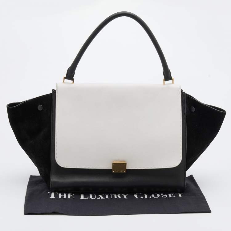 Pre Owned Celine Black/White Leather and Suede Large Trapeze Bag
