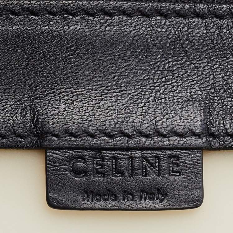 Pre Owned Celine Cream/Black Leather and Vinyl Vertical Cabas Tote