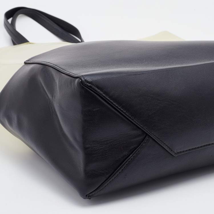 Pre Owned Celine Cream/Black Leather and Vinyl Vertical Cabas Tote