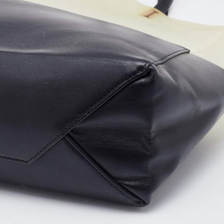 Pre Owned Celine Cream/Black Leather and Vinyl Vertical Cabas Tote
