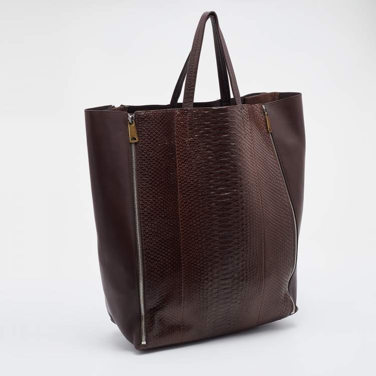 Pre Owned Celine Brown Python and Leather Vertical Cabas Tote