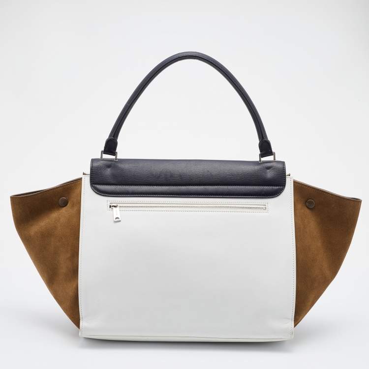 Pre Owned Celine Multicolor Leather and Suede Large Trapeze Top Handle Bag