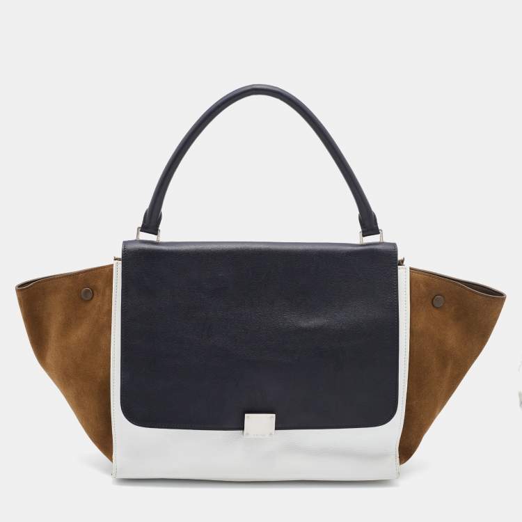 Pre Owned Celine Multicolor Leather and Suede Large Trapeze Top Handle Bag