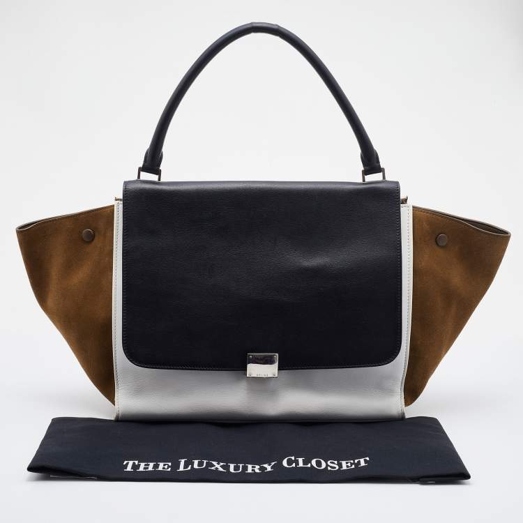Pre Owned Celine Multicolor Leather and Suede Large Trapeze Top Handle Bag