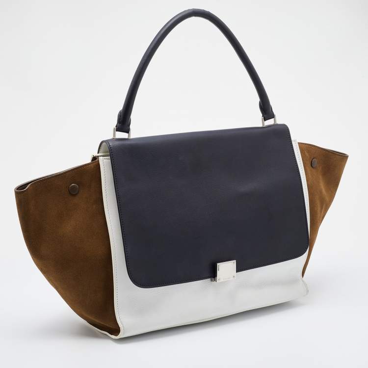 Pre Owned Celine Multicolor Leather and Suede Large Trapeze Top Handle Bag