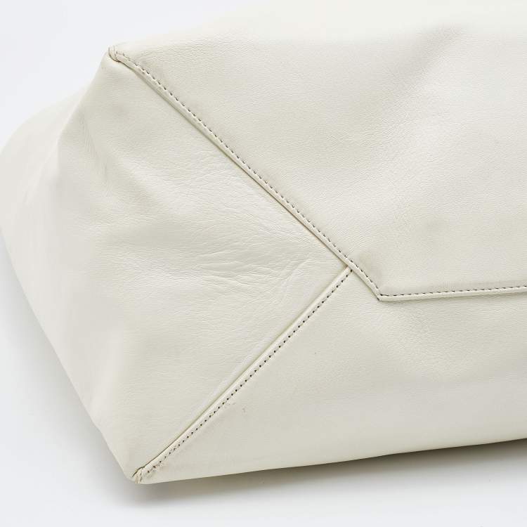 Pre Owned Celine Off White Leather Horizontal ZIpper Cabas Tote