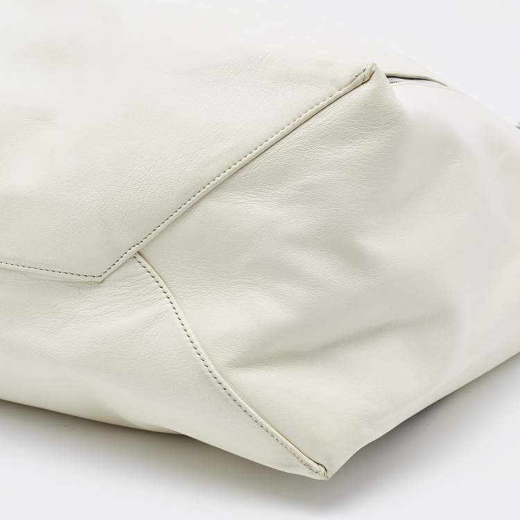 Pre Owned Celine Off White Leather Horizontal ZIpper Cabas Tote