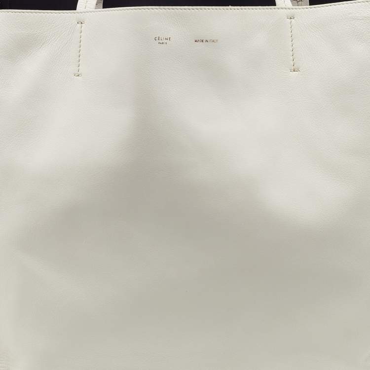 Pre Owned Celine Off White Leather Horizontal ZIpper Cabas Tote