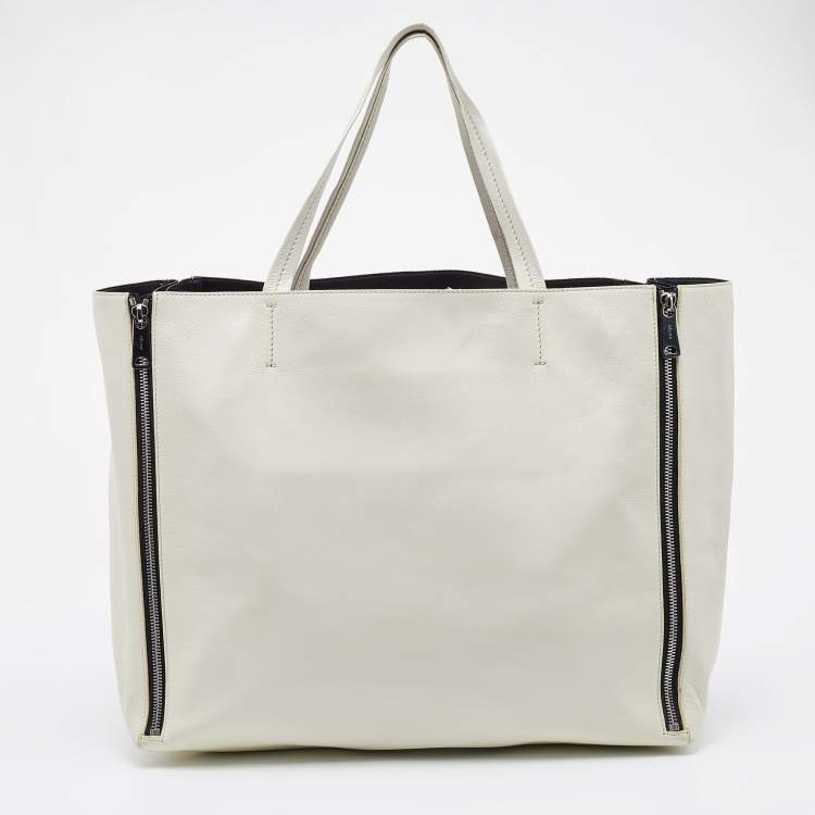 Pre Owned Celine Off White Leather Horizontal ZIpper Cabas Tote