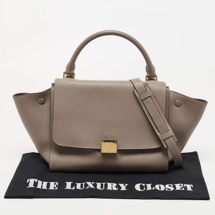 Pre Owned Celine Beige Leather Small Trapeze Top Handle Bag