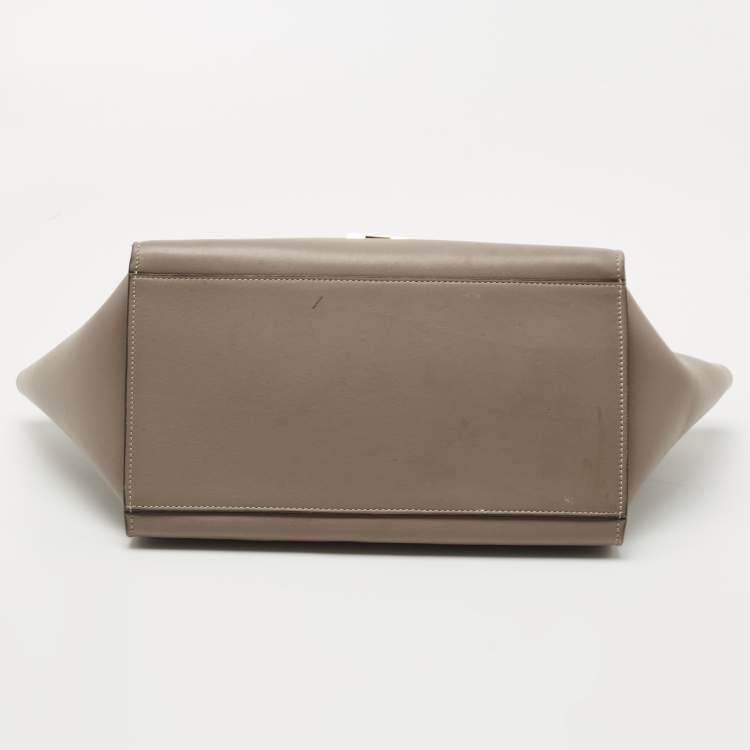 Pre Owned Celine Beige Leather Small Trapeze Top Handle Bag