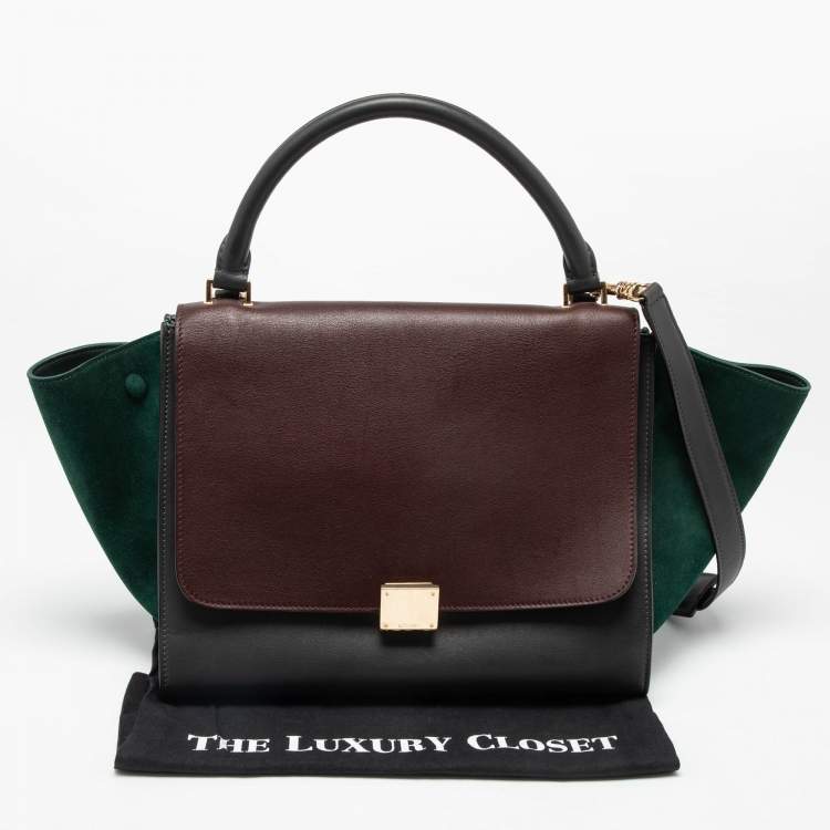 Pre Owned Celine Multicolor Suede and Leather Medium Trapeze Top Handle Bag