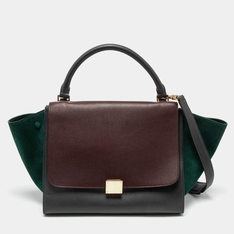 Pre Owned Celine Multicolor Suede and Leather Medium Trapeze Top Handle Bag