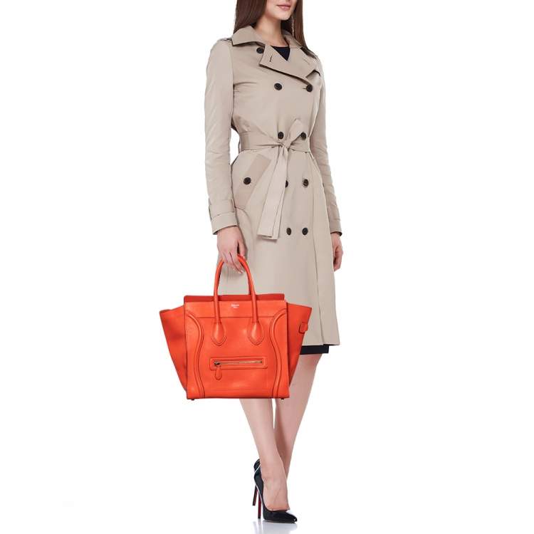 Pre Owned Celine Orange Leather Mini Luggage Tote